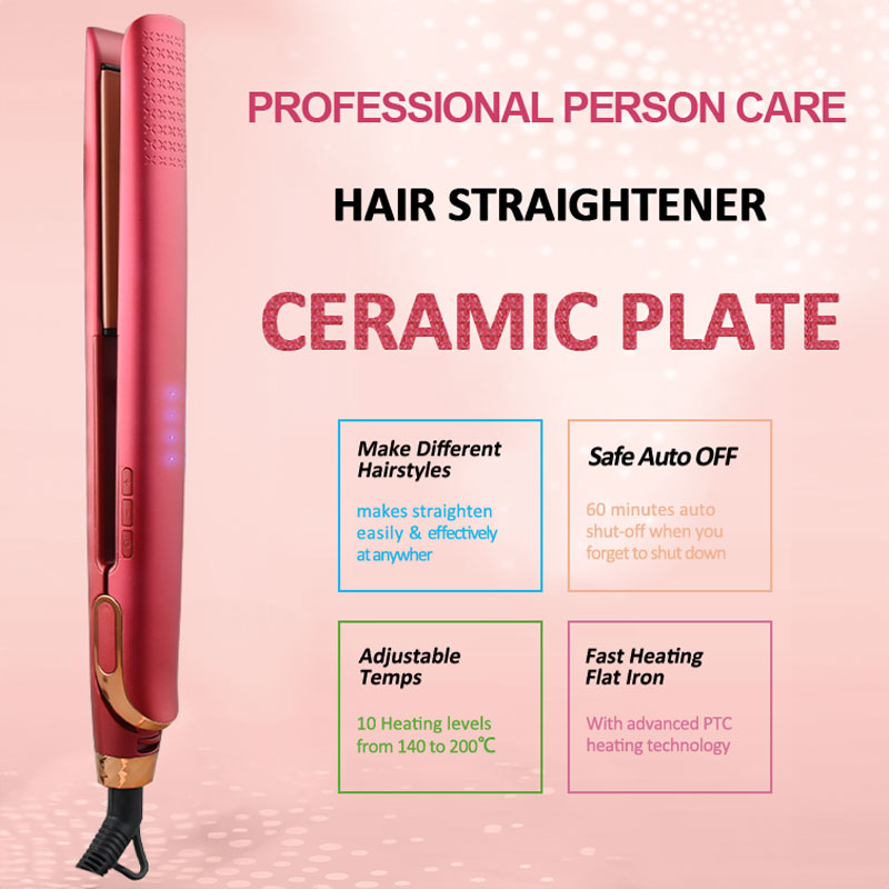 Adjustable Temperature Pink Ceramic Coated Flat Iron Hair Straightener for Hair Care and Styling