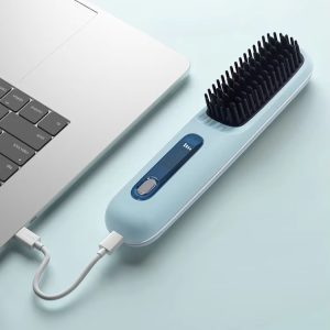 Mini Cordless Ion Hair Straightening Brush with LED Display – Moveable Sizzling Comb for Hair Styling