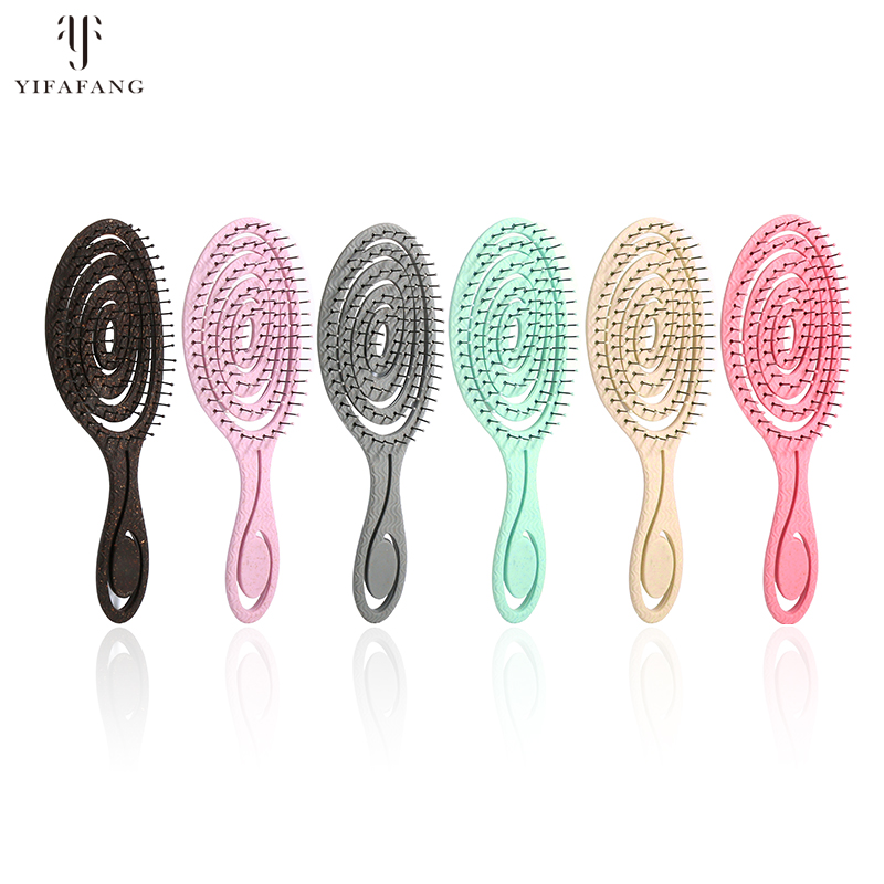 Wheatstraw Hole Vented Detangling Brush for Girls - Therapeutic massage Hair Brush for Straightening Straight and Curly Hair